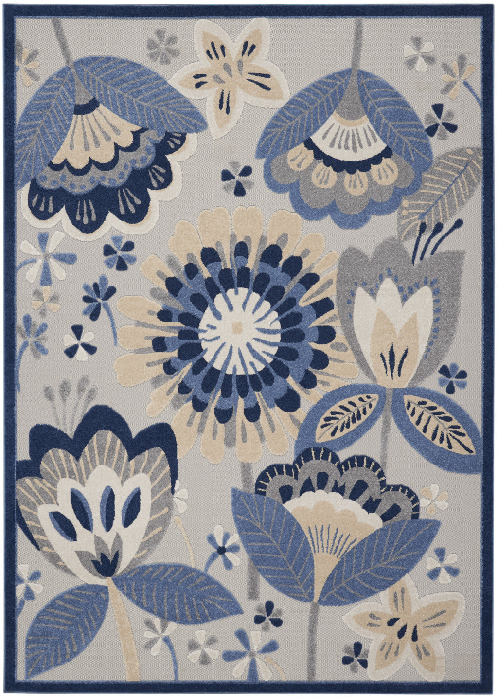 9' X 12' Blue And Gray Indoor Outdoor Area Rug