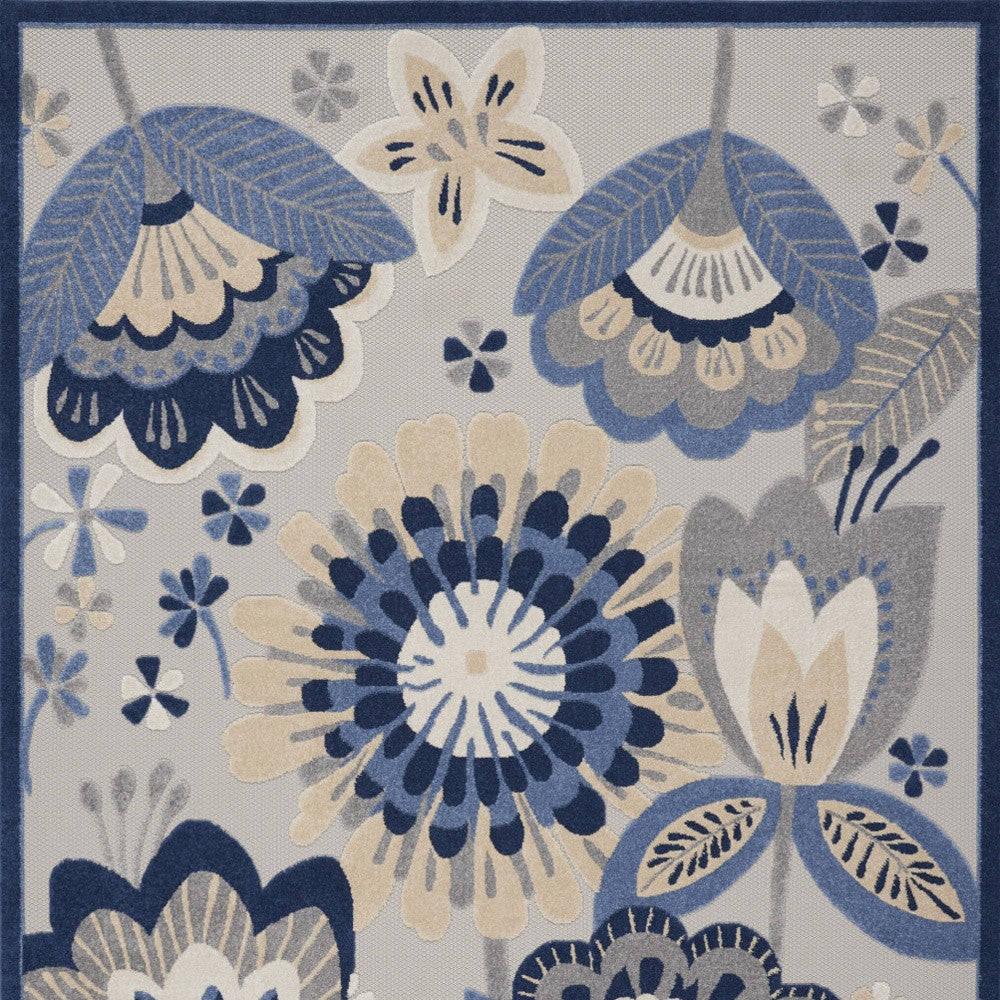9' X 12' Blue And Gray Indoor Outdoor Area Rug