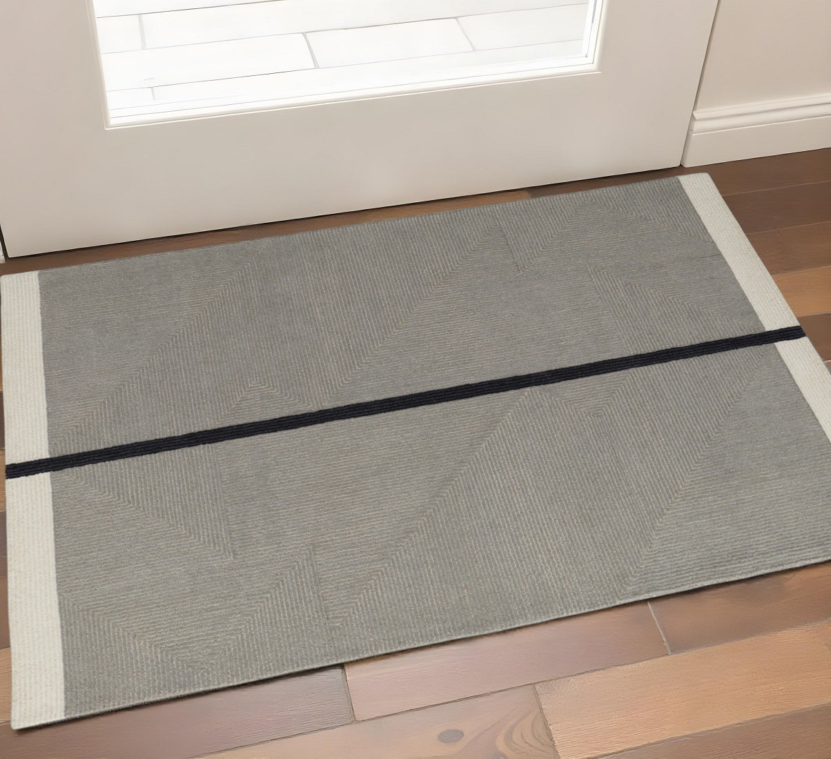 2' X 3' Black Gray And Taupe Abstract Geometric Hand Tufted Area Rug