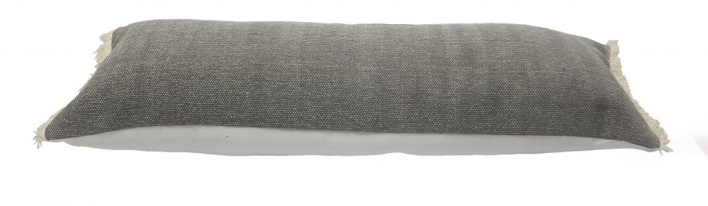 14" X 36" Gray Cotton Throw Pillow with Fringe