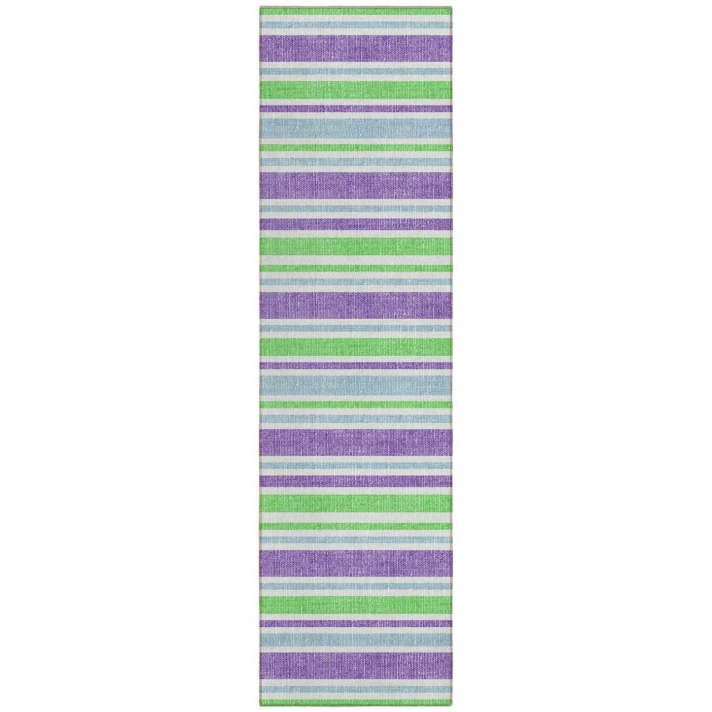 2' X 8' Green Purple and Blue Striped Washable Non Skid Indoor Outdoor Runner Rug