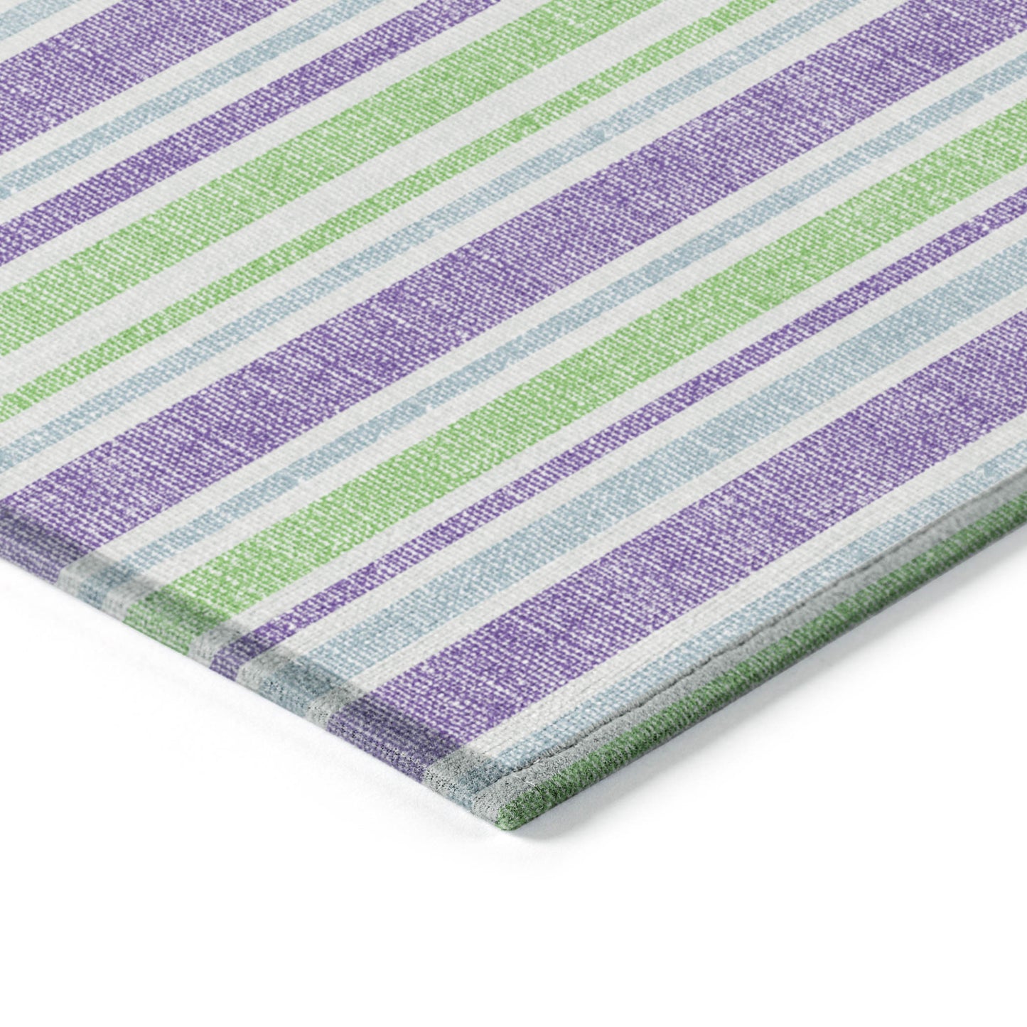 2' X 8' Green Purple and Blue Striped Washable Non Skid Indoor Outdoor Runner Rug