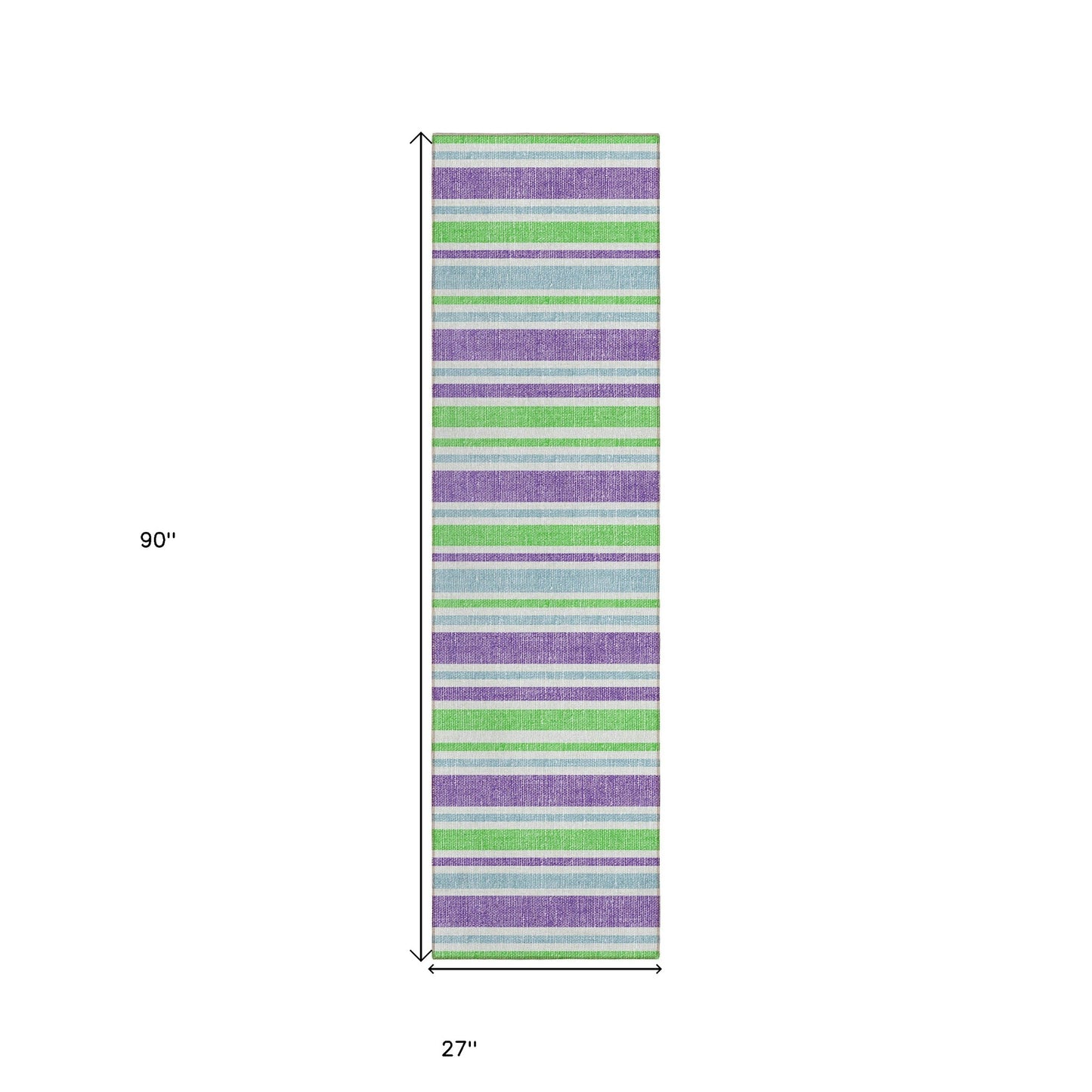 2' X 8' Green Purple and Blue Striped Washable Non Skid Indoor Outdoor Runner Rug