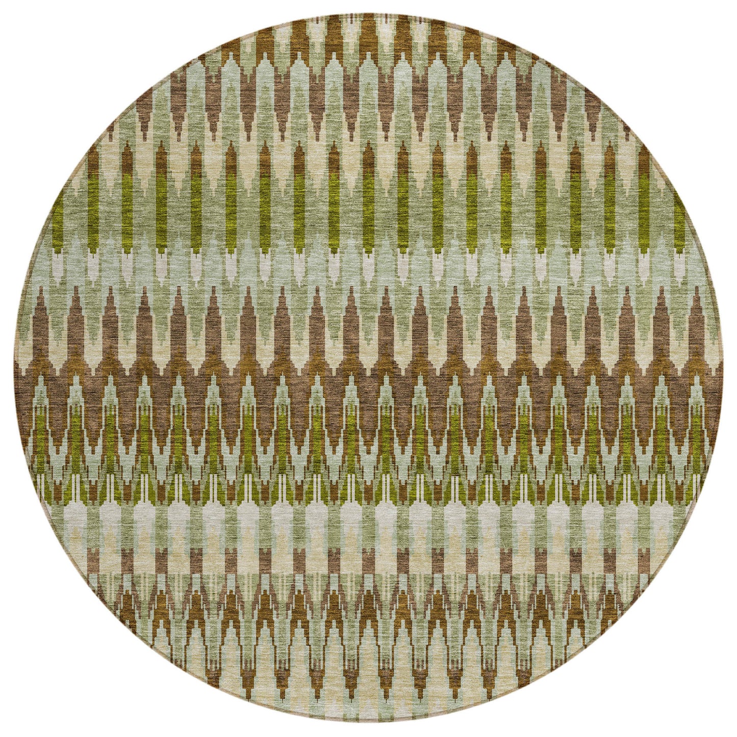 8' Artichoke Green And Brown Round Southwestern Washable Indoor Outdoor Area Rug