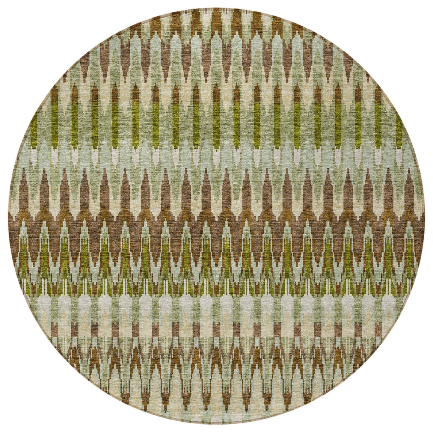 8' Artichoke Green And Brown Round Southwestern Washable Indoor Outdoor Area Rug