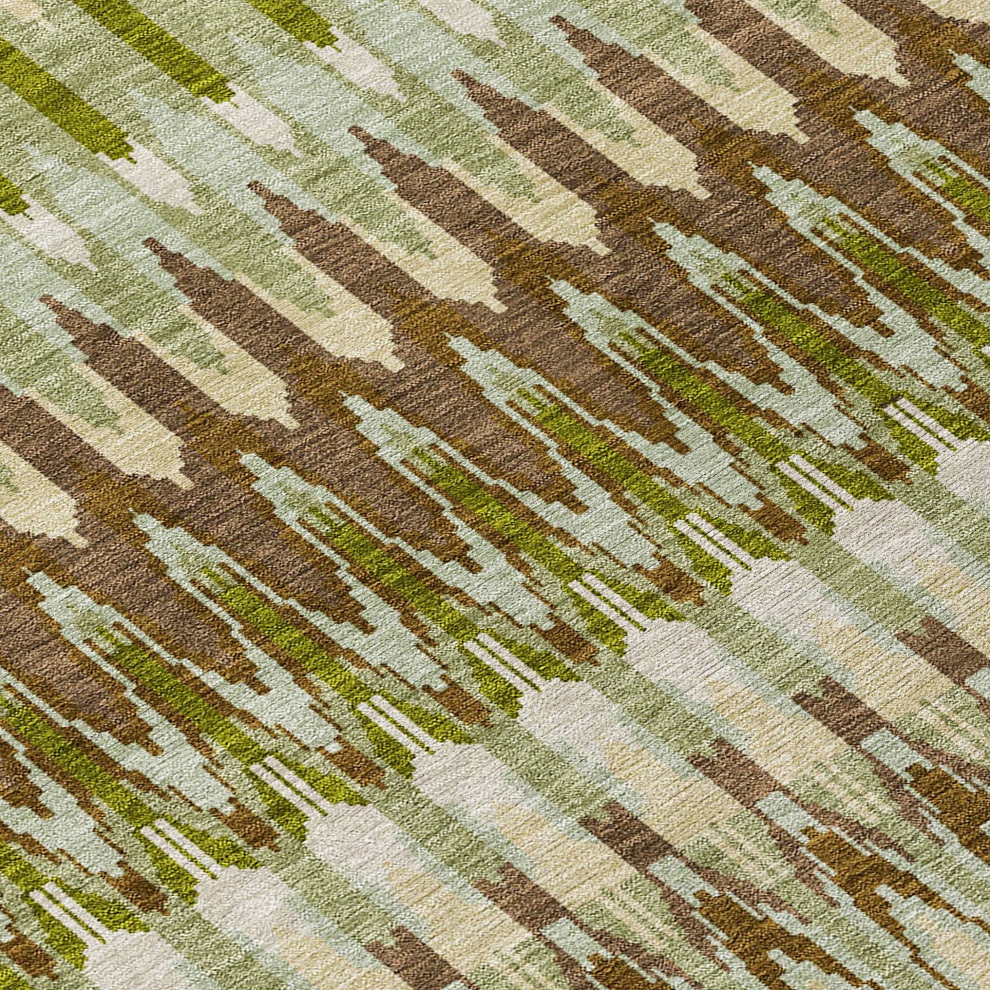 8' Artichoke Green And Brown Round Southwestern Washable Indoor Outdoor Area Rug