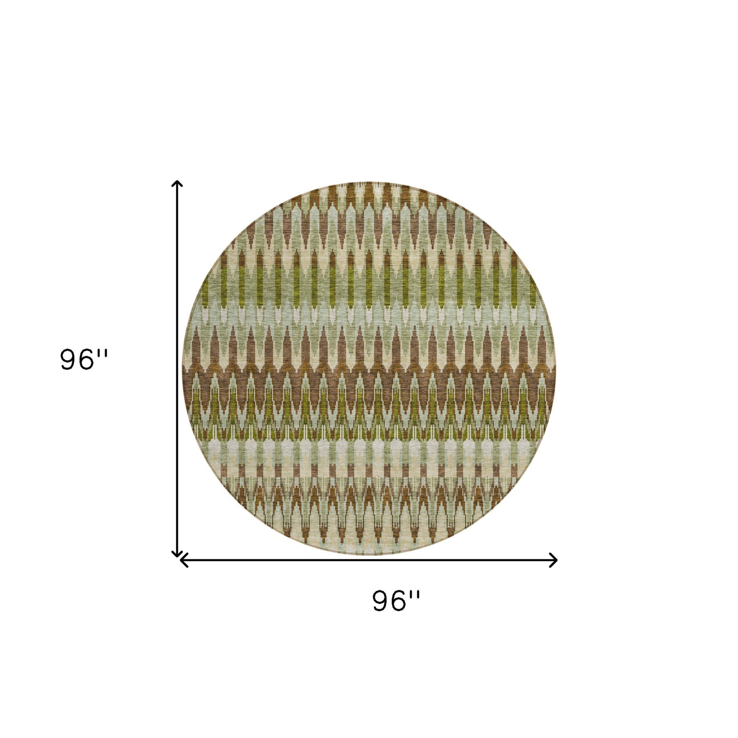 8' Artichoke Green And Brown Round Southwestern Washable Indoor Outdoor Area Rug