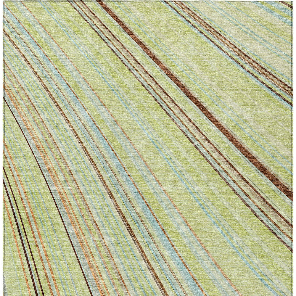 9' X 12' Sage Brown And Sky Blue Striped Washable Indoor Outdoor Area Rug