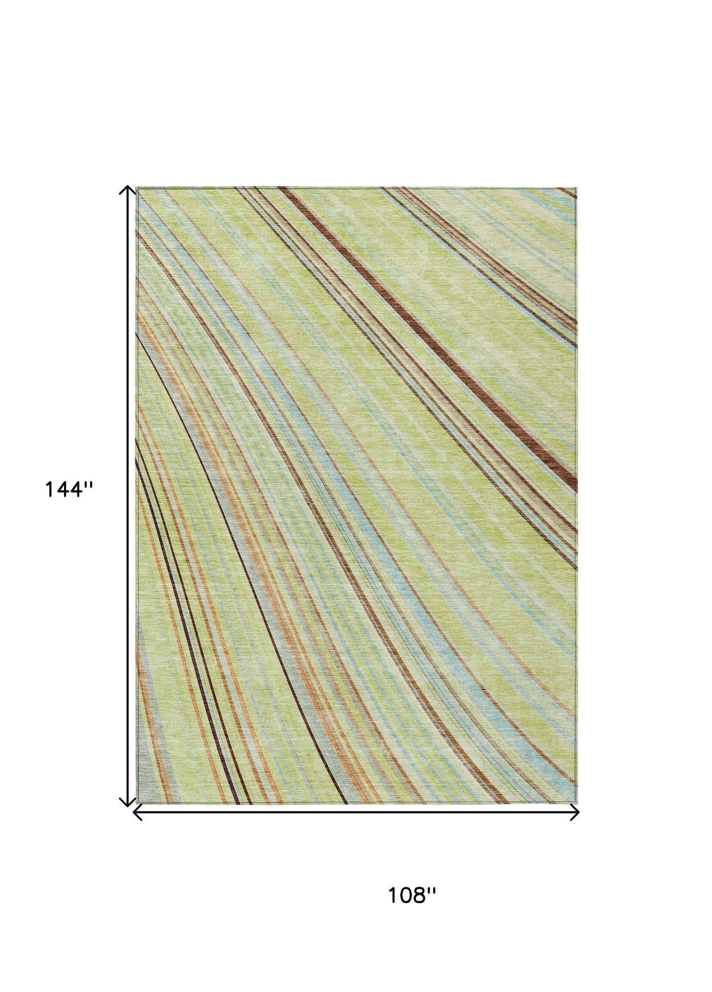 9' X 12' Sage Brown And Sky Blue Striped Washable Indoor Outdoor Area Rug