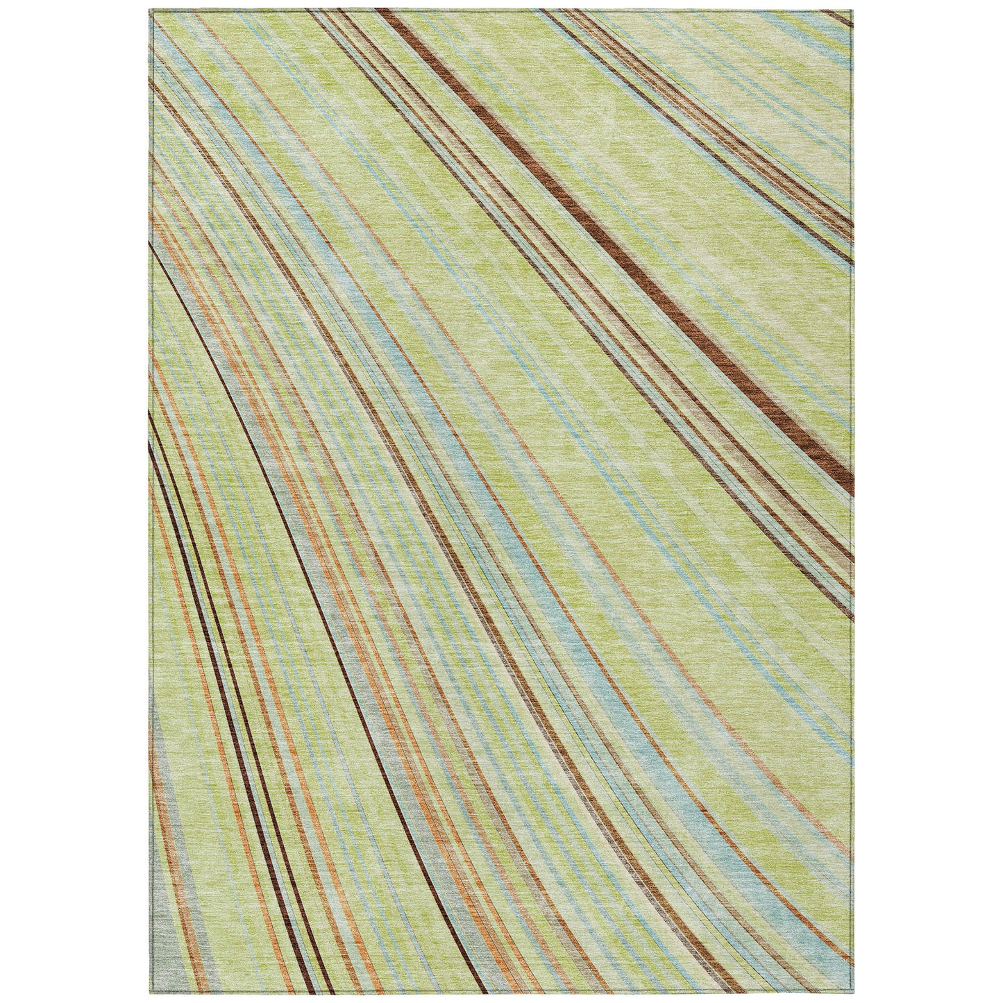9' X 12' Sage Brown And Sky Blue Striped Washable Indoor Outdoor Area Rug