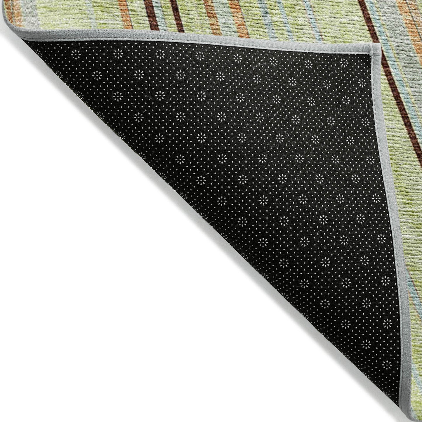 9' X 12' Sage Brown And Sky Blue Striped Washable Indoor Outdoor Area Rug