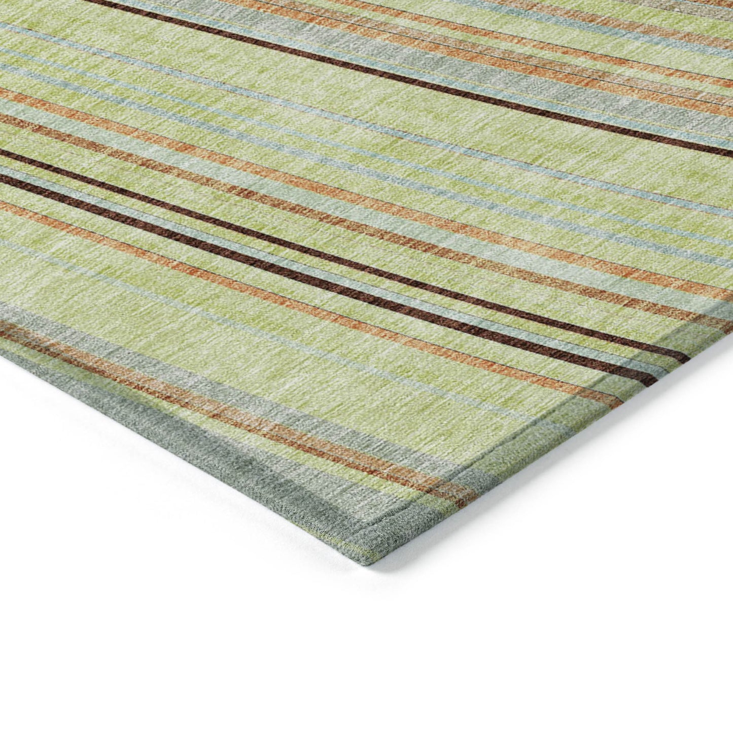 9' X 12' Sage Brown And Sky Blue Striped Washable Indoor Outdoor Area Rug
