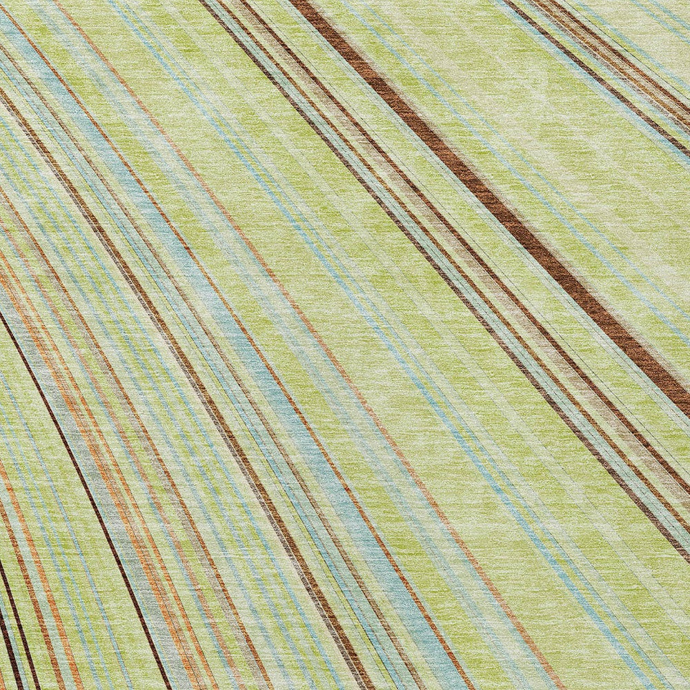 9' X 12' Sage Brown And Sky Blue Striped Washable Indoor Outdoor Area Rug