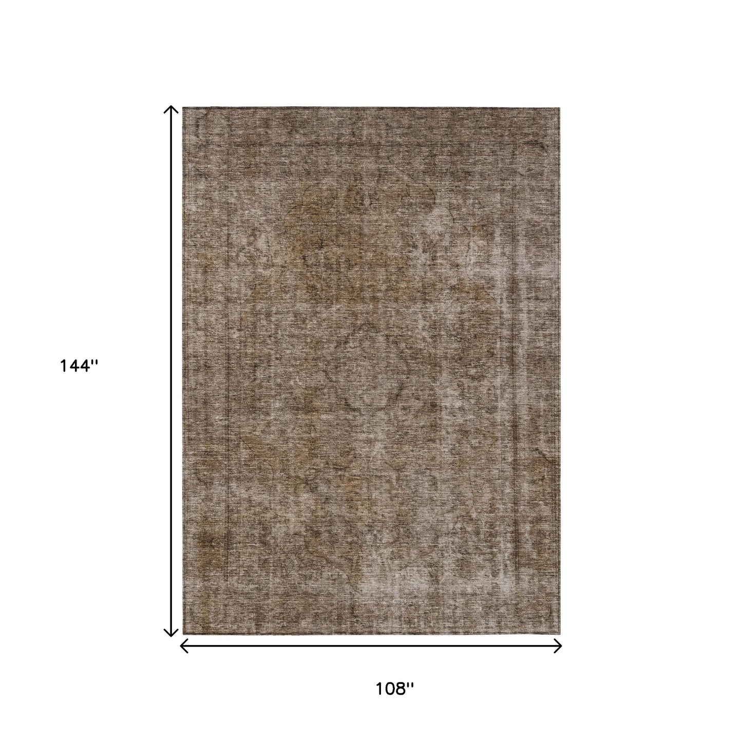 9' X 12' Brown And Beige Medallion Washable Indoor Outdoor Area Rug