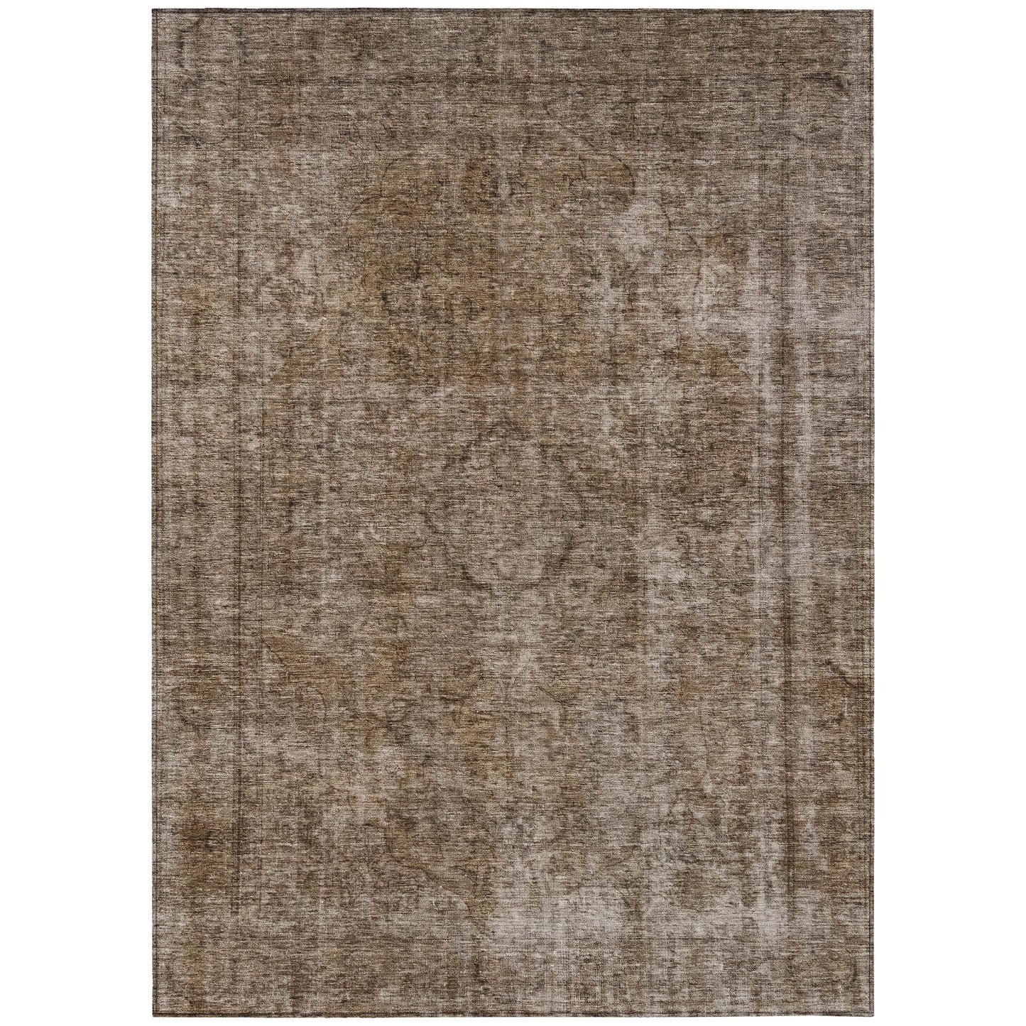 9' X 12' Brown And Beige Medallion Washable Indoor Outdoor Area Rug