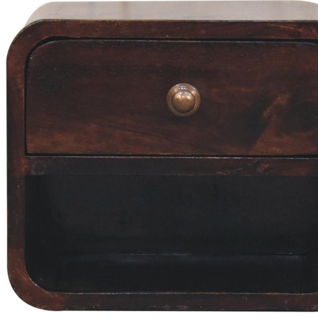 16" Walnut Solid Wood Round One Drawer Floating Nightstand