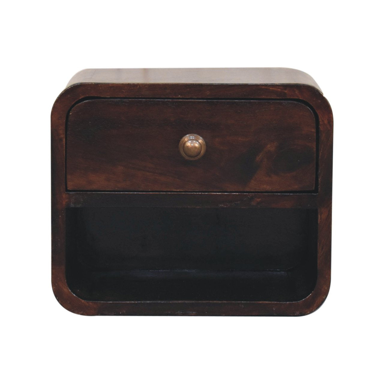 16" Walnut Solid Wood Round One Drawer Floating Nightstand