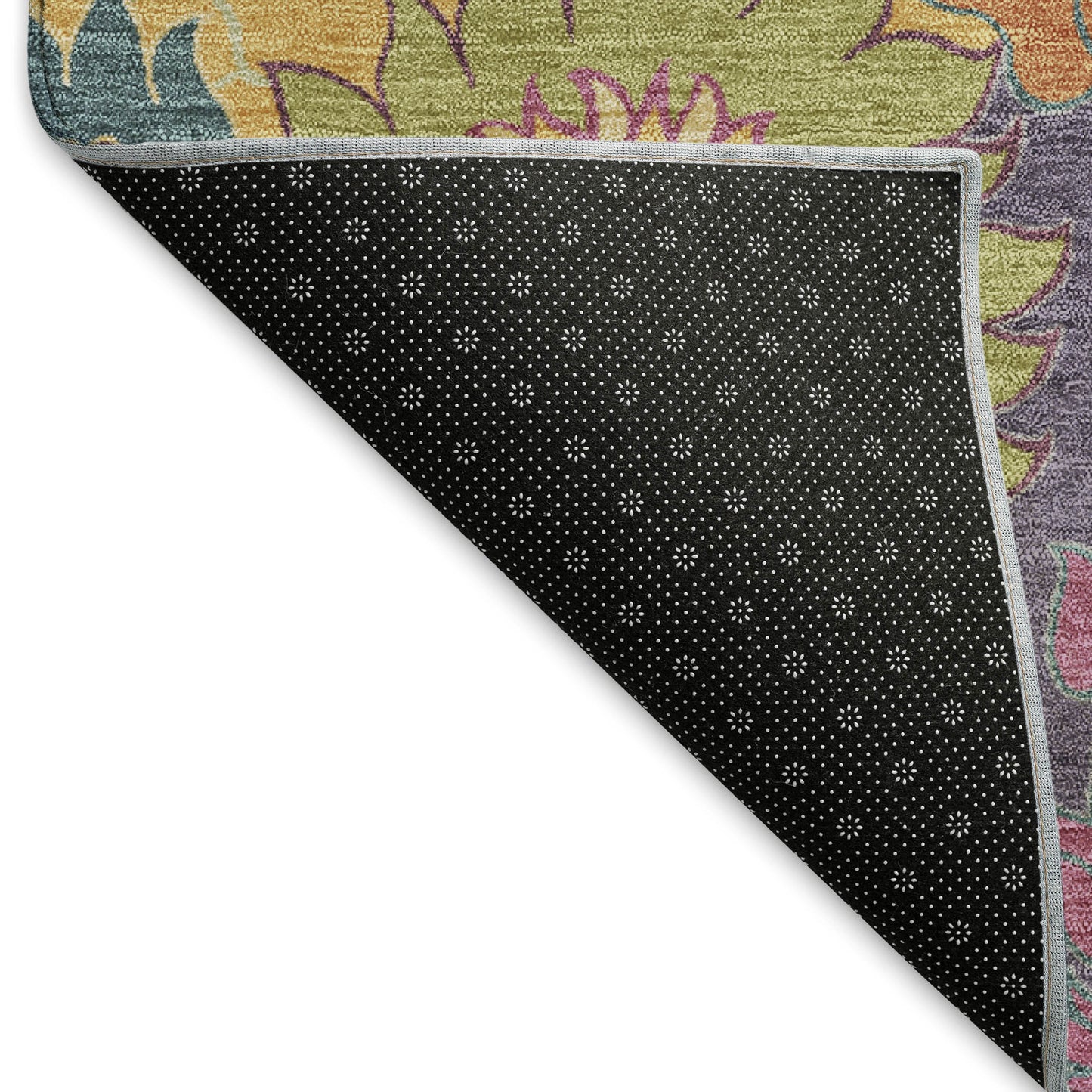 8' Purple Gold And Pink Round Floral Washable Indoor Outdoor Area Rug