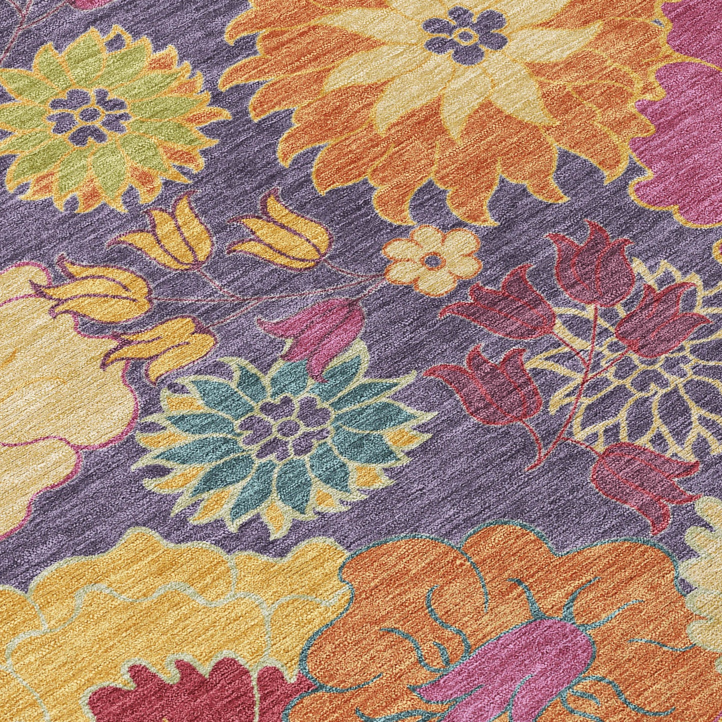 8' Purple Gold And Pink Round Floral Washable Indoor Outdoor Area Rug