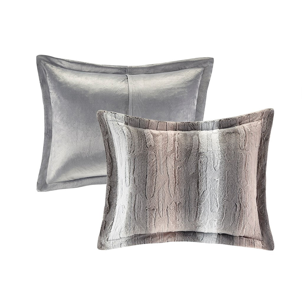 Set of Four Gray And Pink Striped Queen Ring Stitch Polyester Sham And Comforter-3