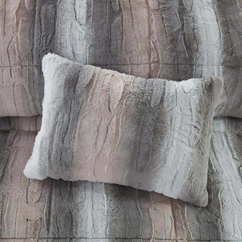 Set of Four Gray And Pink Striped Queen Ring Stitch Polyester Sham And Comforter-6