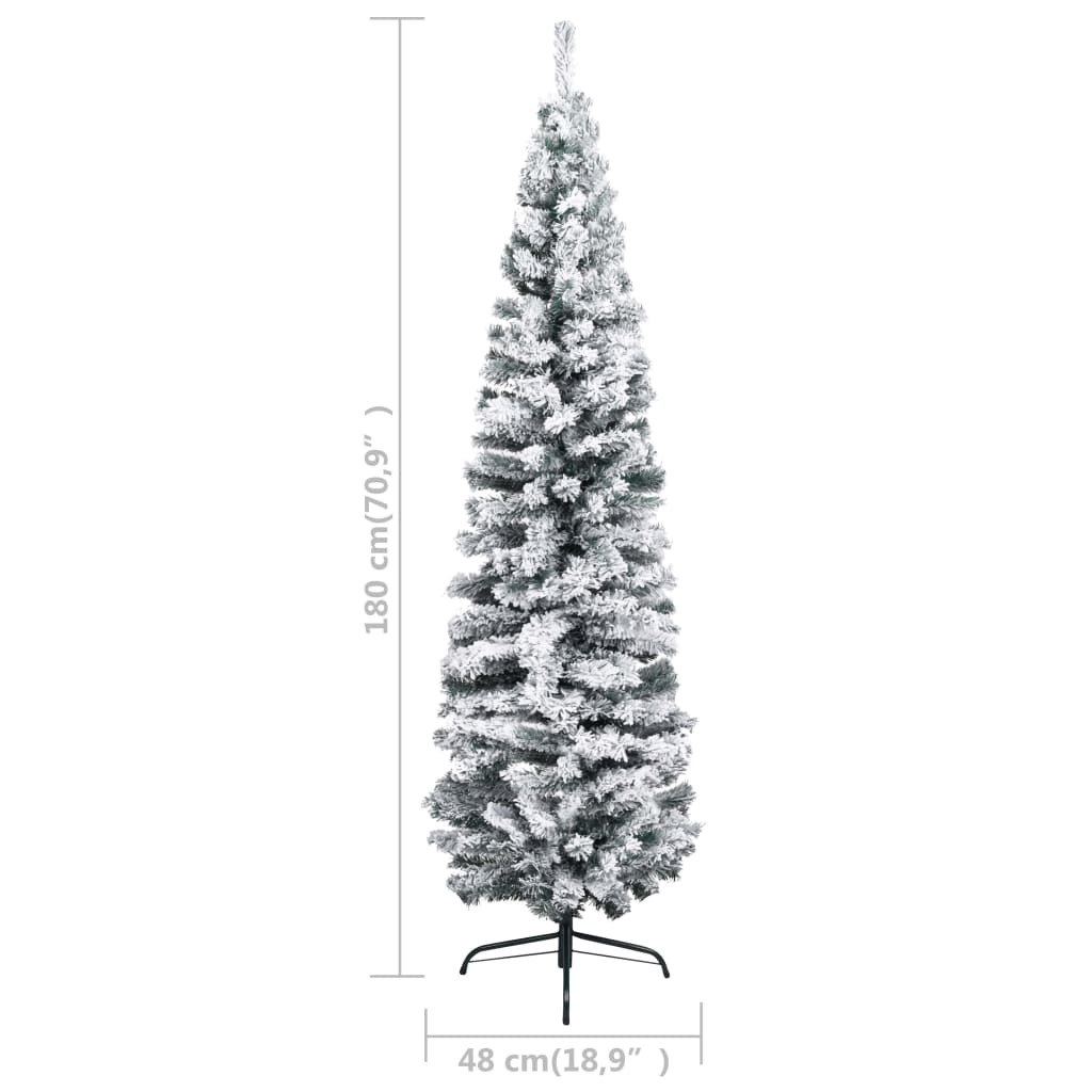 vidaXL Slim Artificial Christmas Tree with Flocked Snow Green 6 ft PVC
