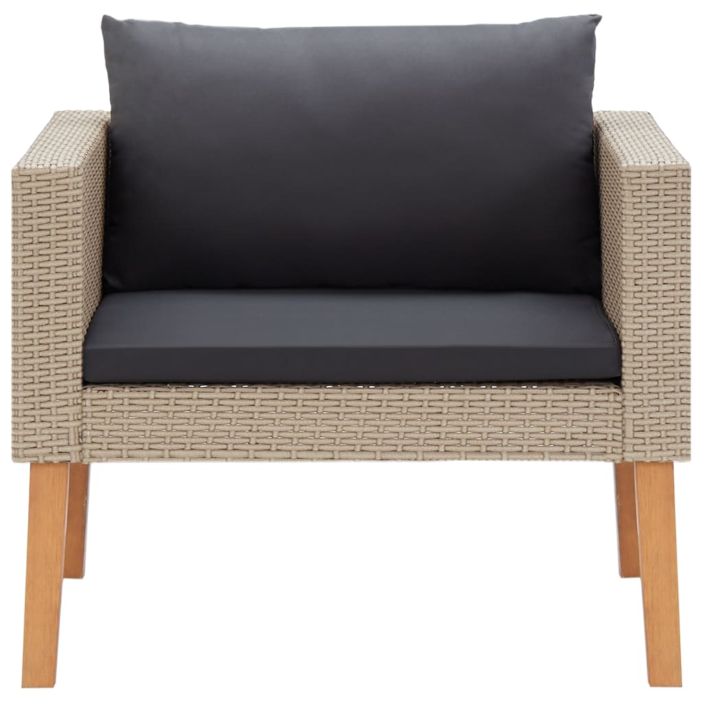 vidaXL Single Patio Sofa with Cushions Poly Rattan Beige