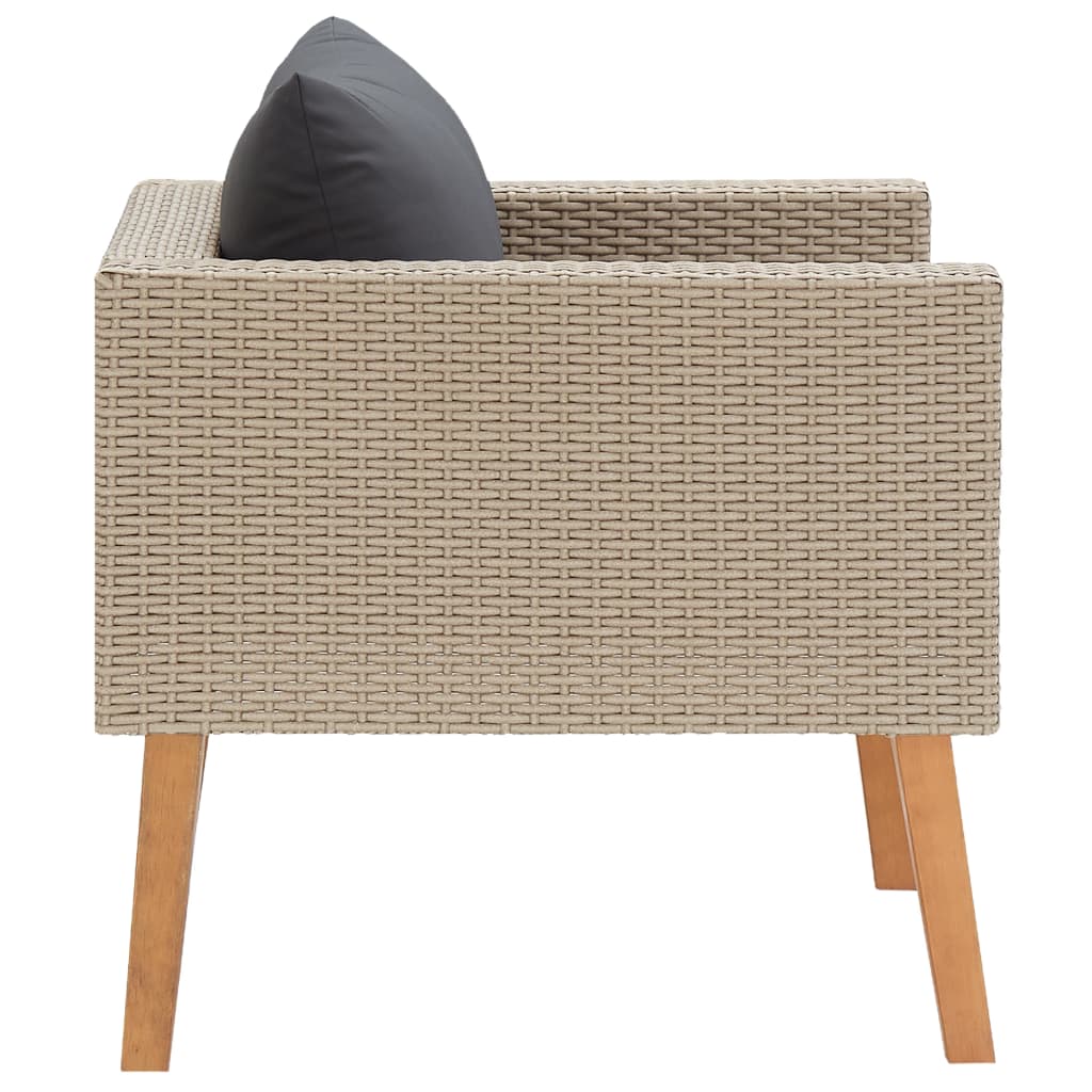vidaXL Single Patio Sofa with Cushions Poly Rattan Beige