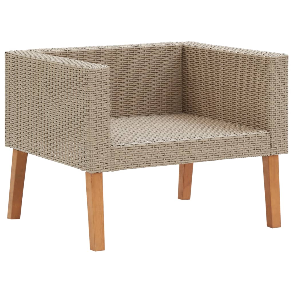 vidaXL Single Patio Sofa with Cushions Poly Rattan Beige