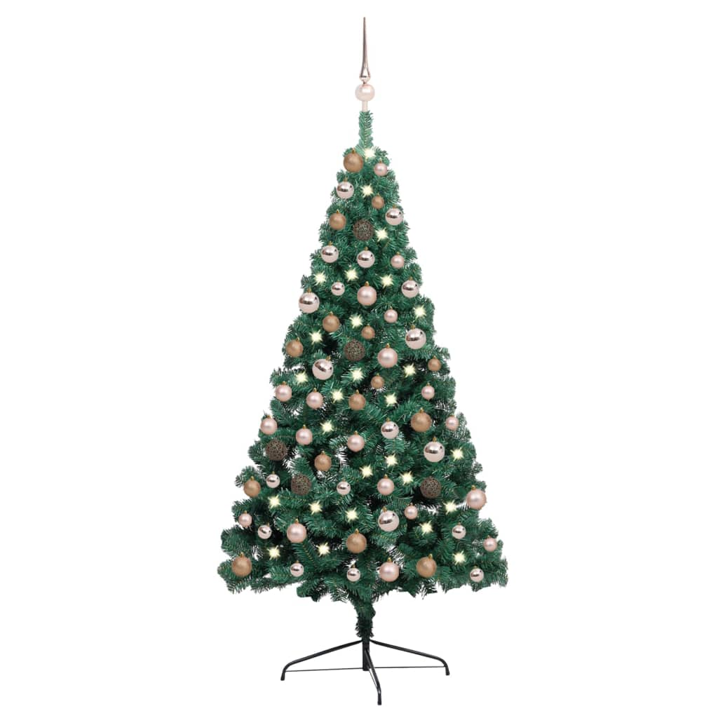 vidaXL Artificial Half Pre-lit Christmas Tree with Ball Set Party Decoration