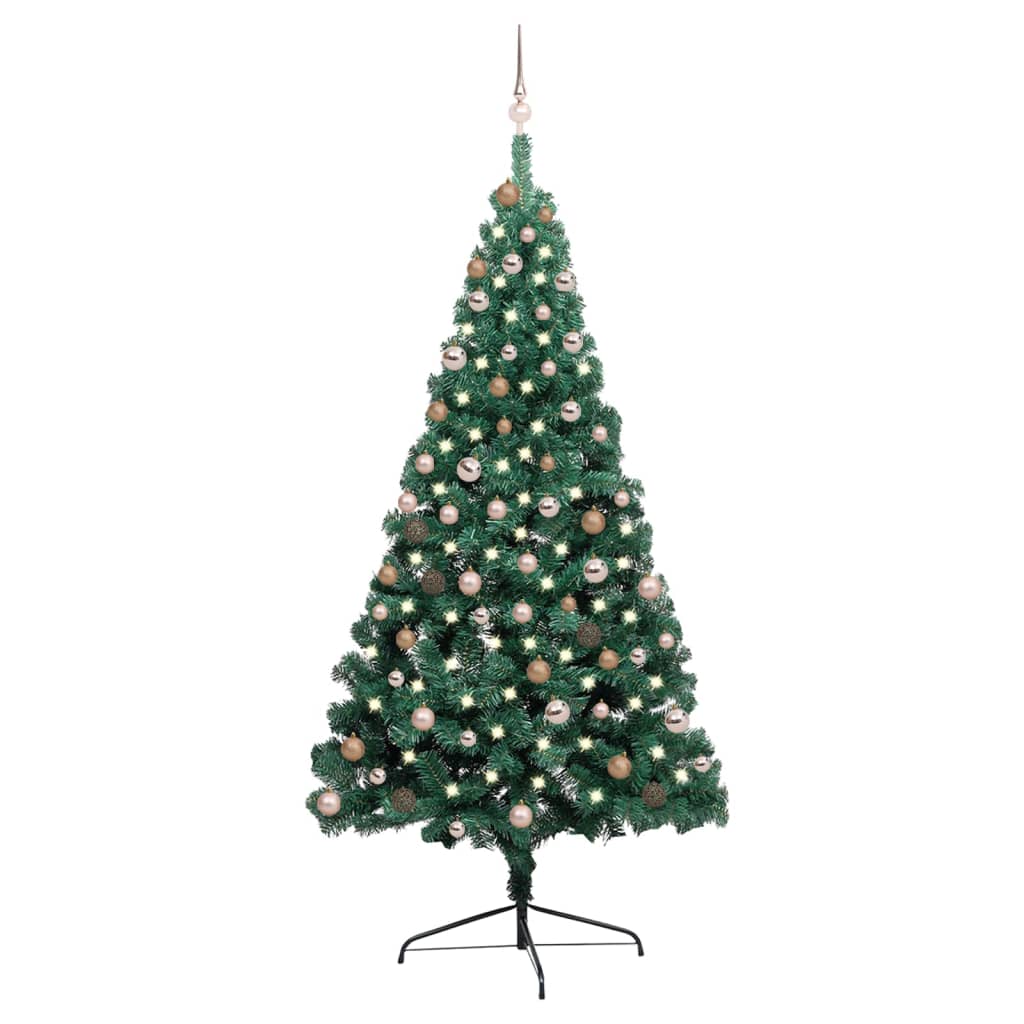 vidaXL Artificial Half Pre-lit Christmas Tree with Ball Set Party Decoration