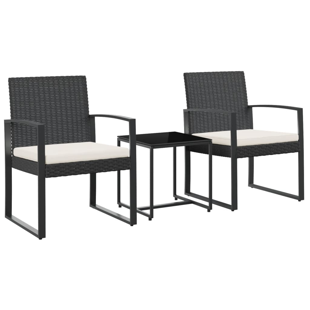 vidaXL Patio Dining Set 3 Pcs Outdoor Table and Chair with Cushions PP Rattan