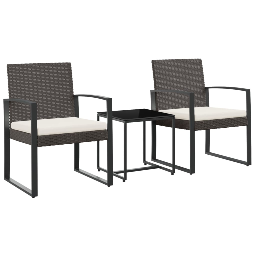 vidaXL Patio Dining Set 3 Pcs Outdoor Table and Chair with Cushions PP Rattan