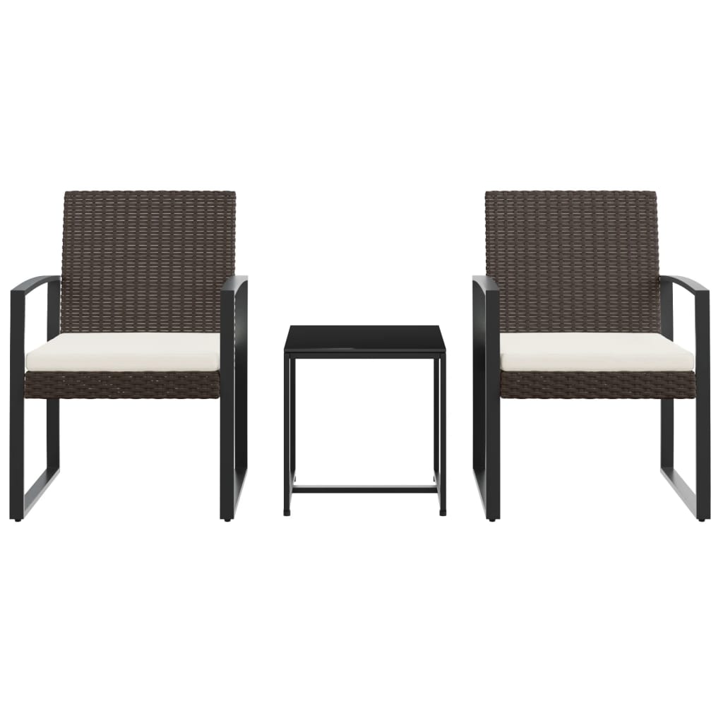 vidaXL Patio Dining Set 3 Pcs Outdoor Table and Chair with Cushions PP Rattan