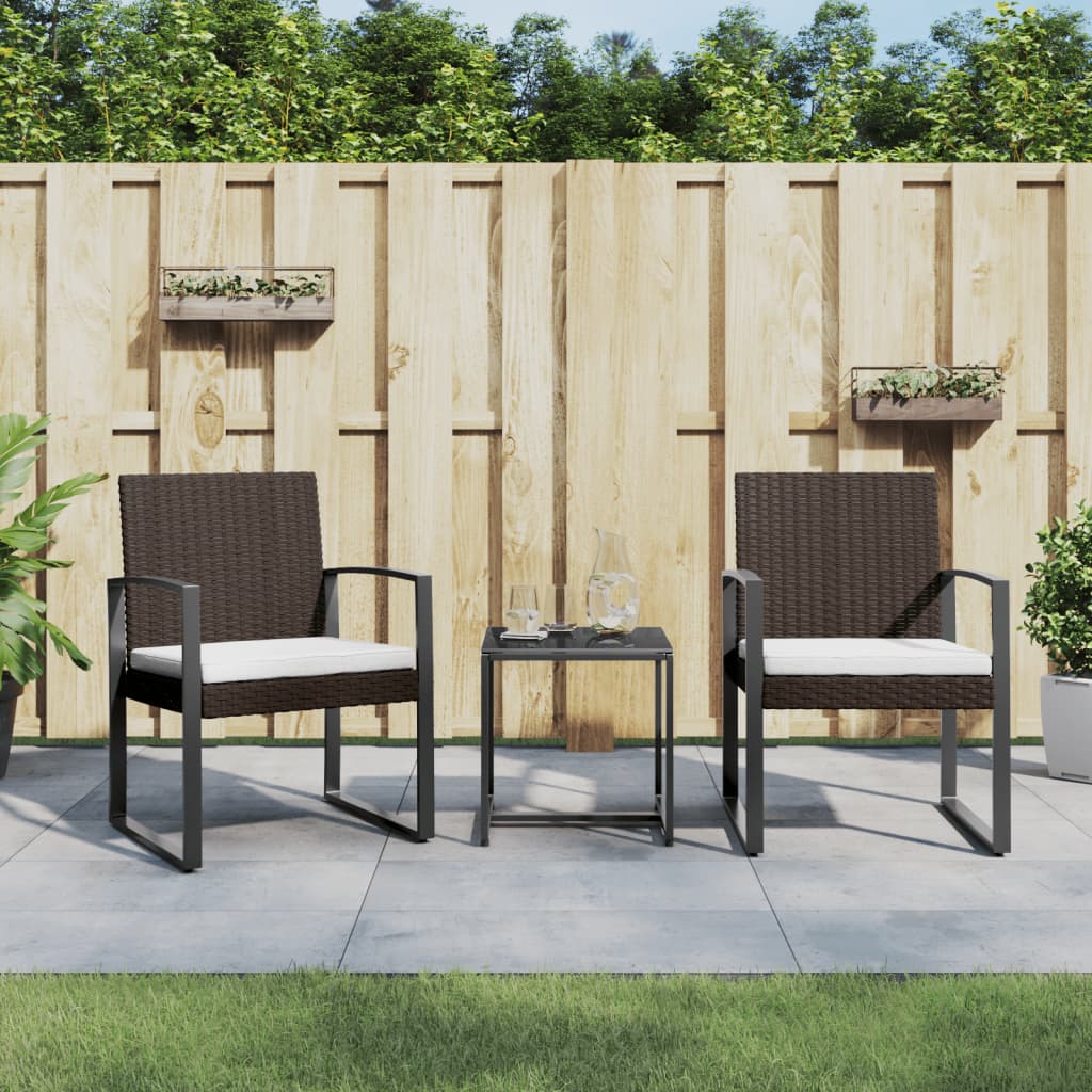 vidaXL Patio Dining Set 3 Pcs Outdoor Table and Chair with Cushions PP Rattan