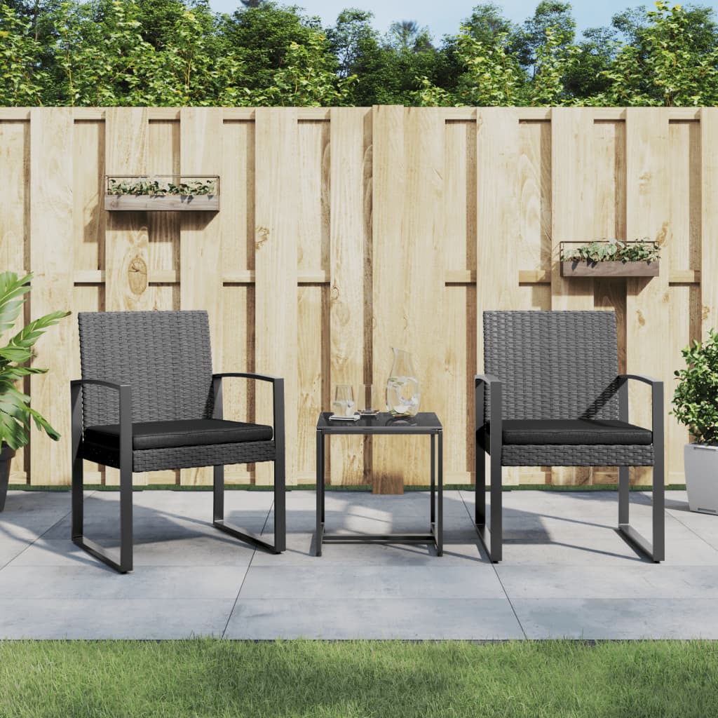 vidaXL Patio Dining Set 3 Pcs Outdoor Table and Chair with Cushions PP Rattan