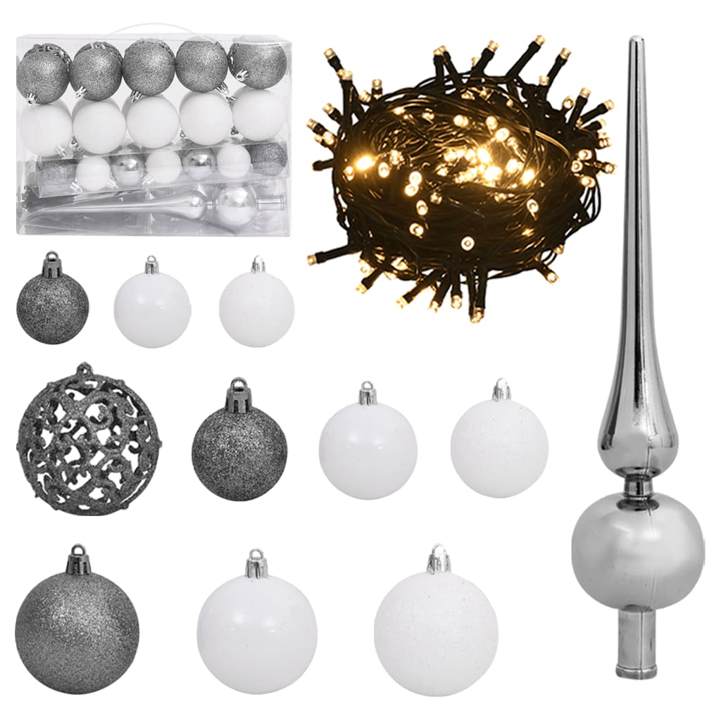 vidaXL Artificial Hinged Christmas Tree 150 LEDs & Ball Set 47.2"