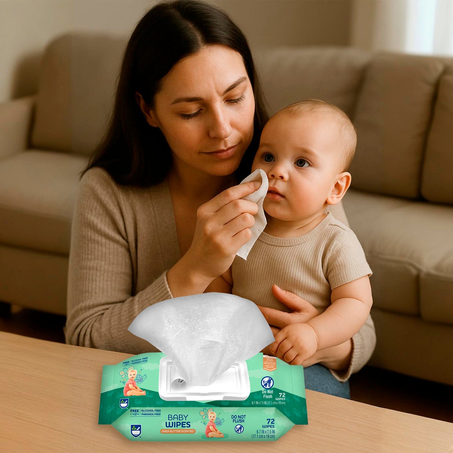 Baby Wipes – Aloe Vera & Shea Butter Infused | 99% Water-Based | Resealable Pack for Sensitive Skin