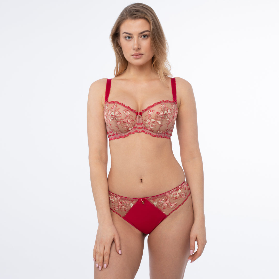 Sheer Mesh Embroidered Balconette Bra Daniela
