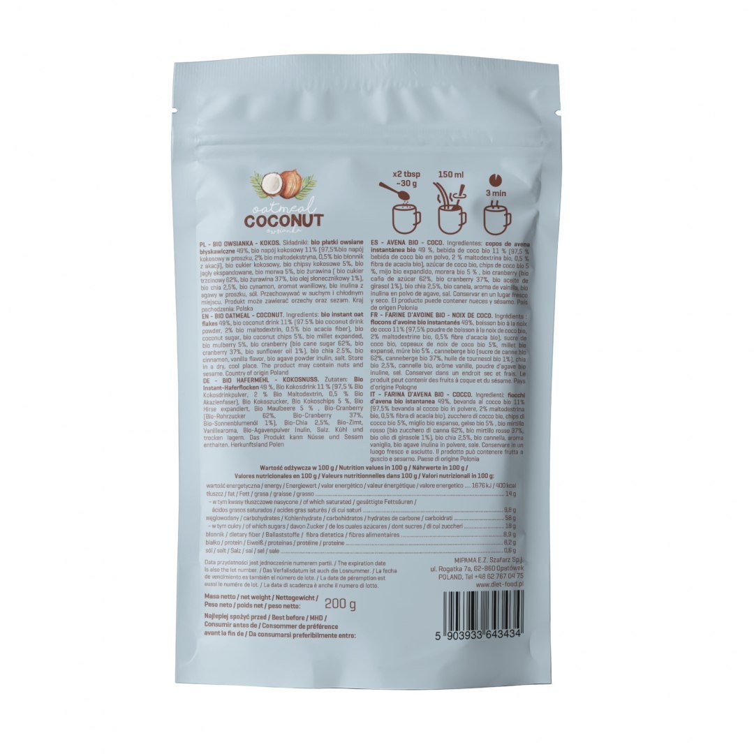 Diet-Food BIO OATMEAL COCONUT WITH PREBIOTIC