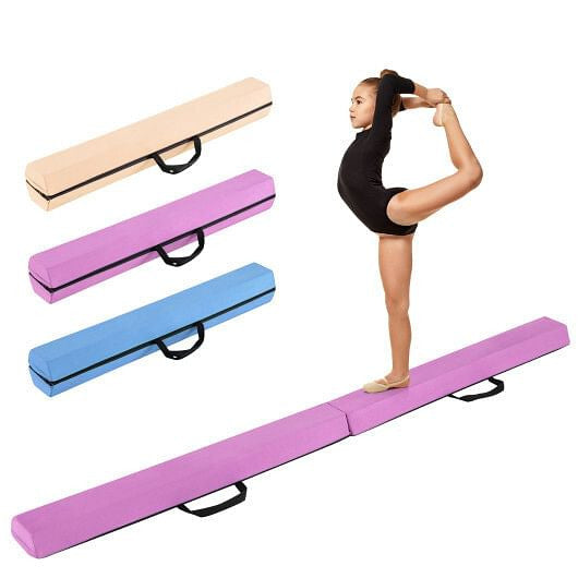 7 FT Folding Balance Beam with Removable Suede Cover and Non-slip Bottom-Navy