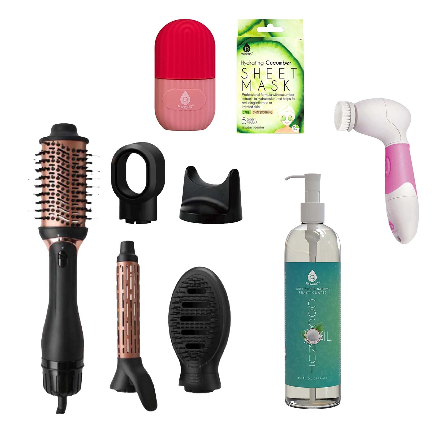 Ultimate Self-Care Bundle – Ice Cube Facial Roller, Pursonic Cleansing Brush, Hot Air Blower Brush & More!