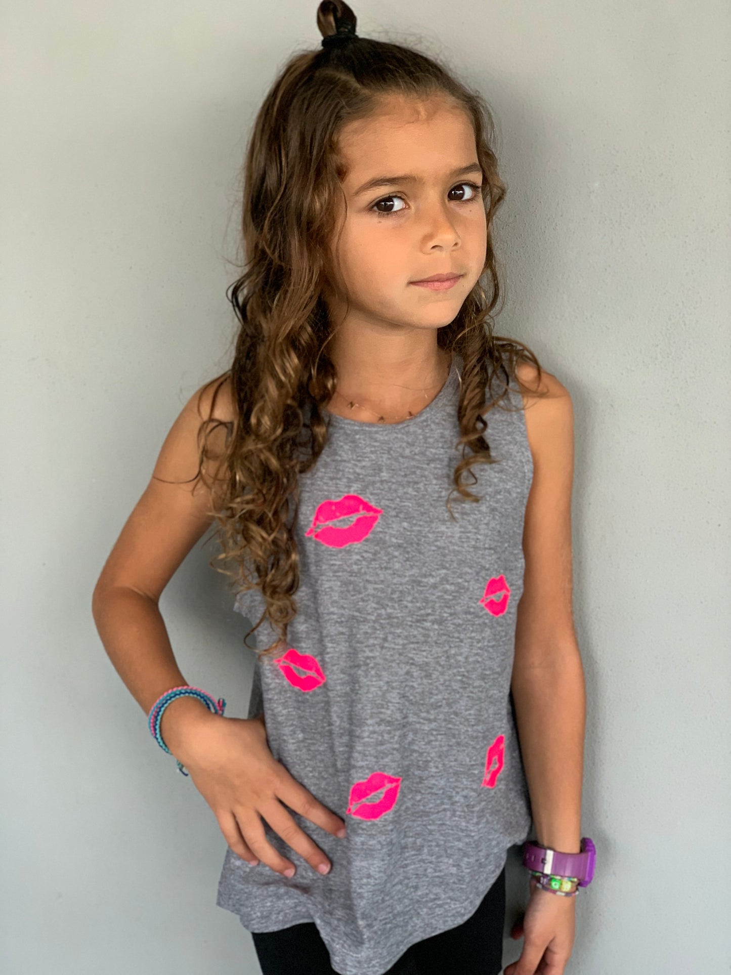Kisses Hot Pink Grey Tank