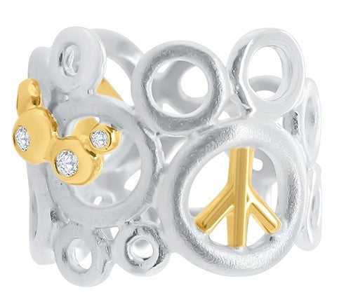Peace, Love and Abundance Ring (Wide) 14K Gold with Diamonds