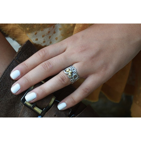 Peace, Love and Abundance Ring (Wide) 14K Gold with Diamonds