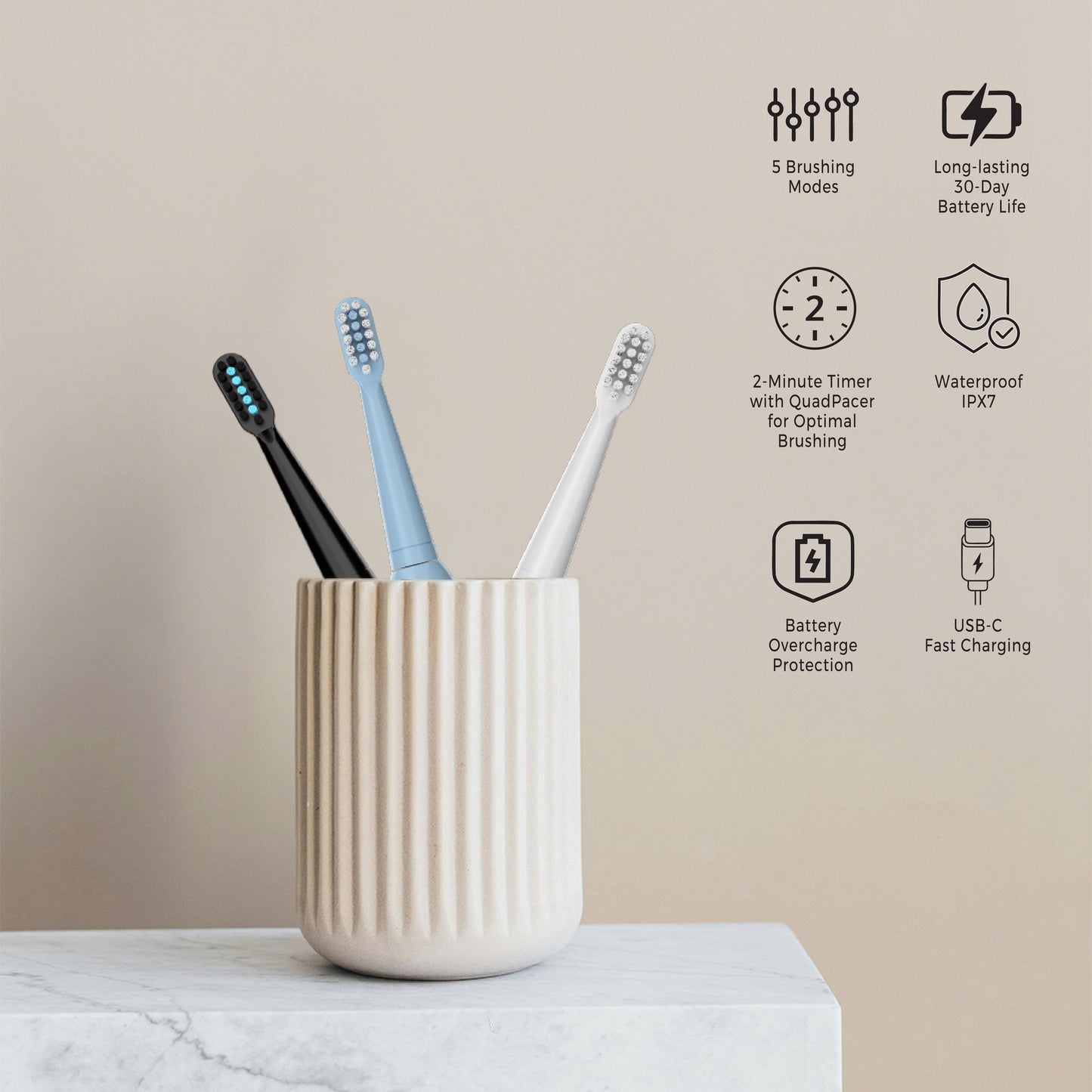 Complete Oral Care Bundle: Rechargeable Toothbrush, Water Flosser & Tongue Scraper