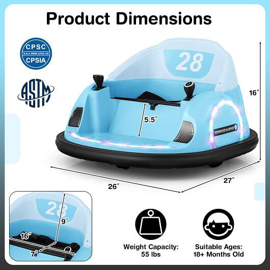 12V 360 Ride on Bumper Car for Toddlers with Remote Control-Light Blue