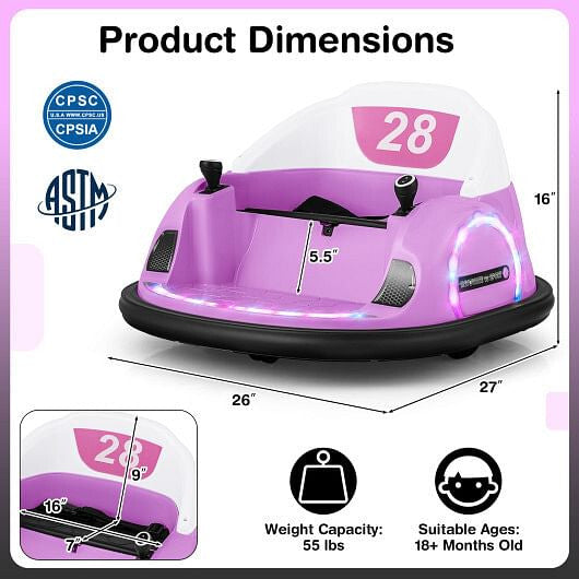 12V 360 Ride on Bumper Car for Toddlers with Remote Control-Light Blue