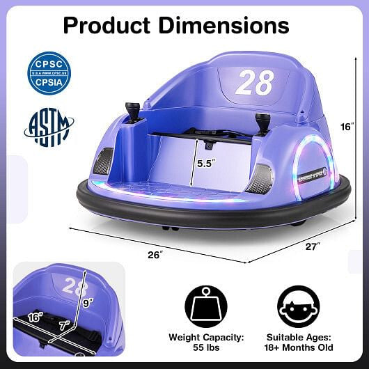 12V 360 Ride on Bumper Car for Toddlers with Remote Control-Light Blue