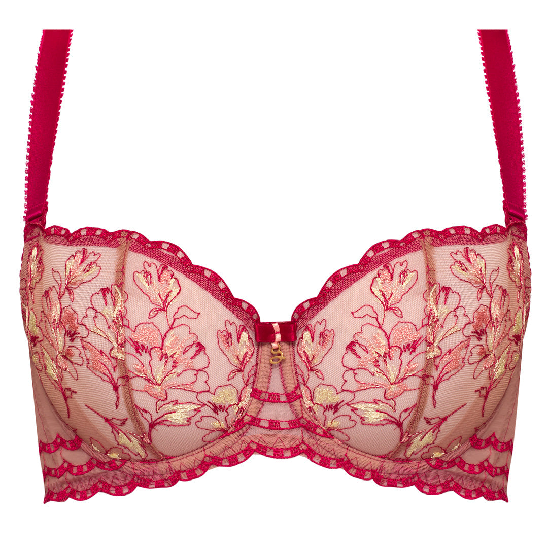 Sheer Mesh Embroidered Balconette Bra Daniela